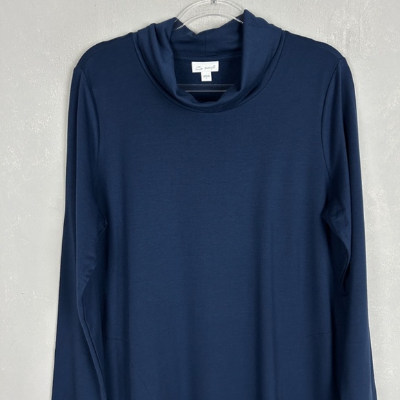 J. Jill size L Purejill cowl neck swing dress navy luxe tencel short long sleeve - Picture 2 of 13